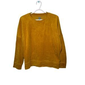 Aerie mustard yellow soft velour crew‎ neck sweater womens small lounge cozy